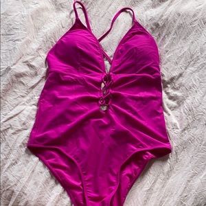 Fuchsia pink strappy one piece